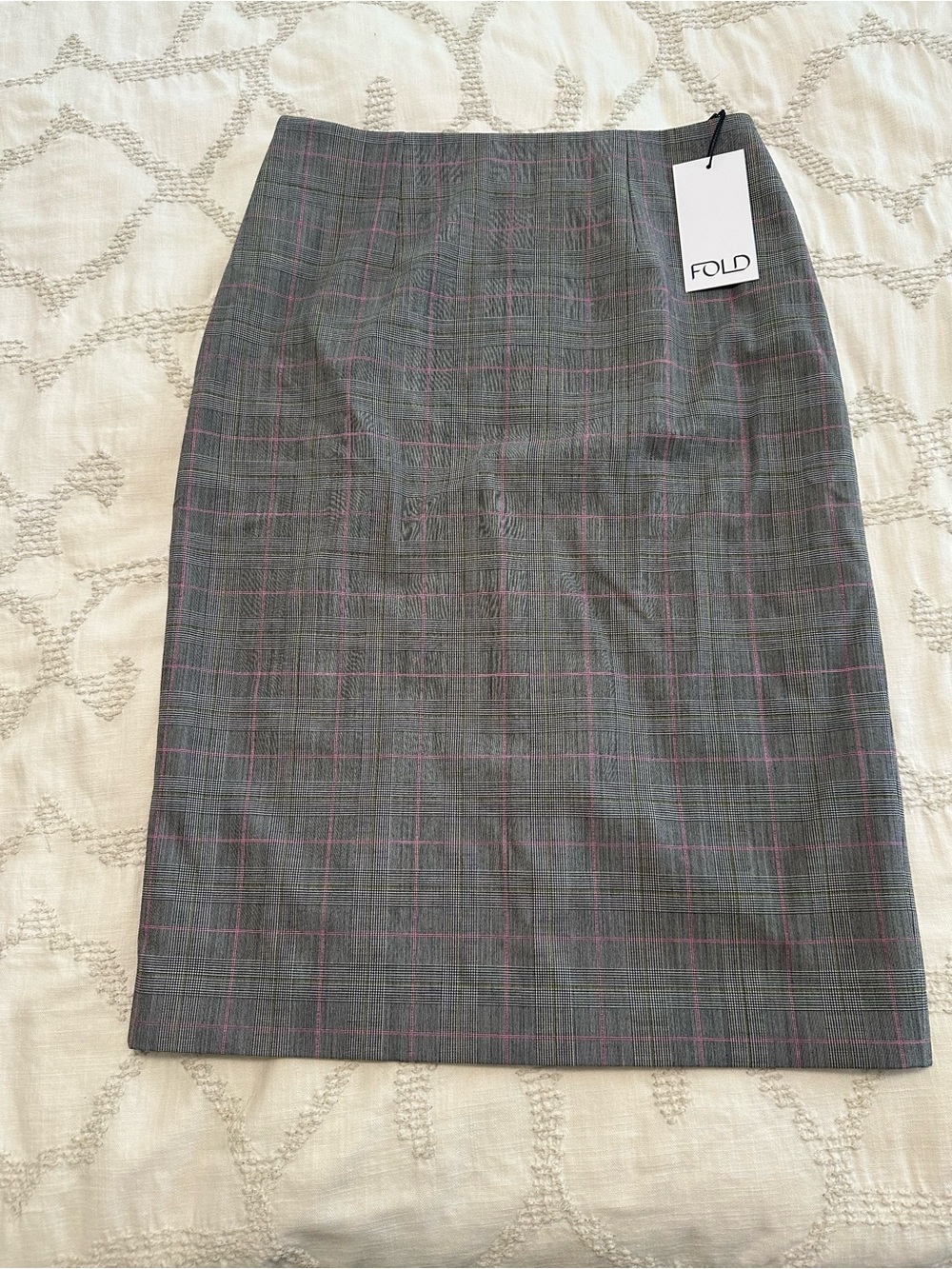 FOLD Women's Gray Plaid Pencil Skirt with Pink Windowpane